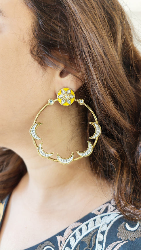 Yellow Gold Crescent Hoop Earrings