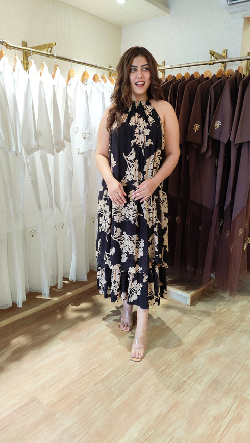 Black Floral Layered Maxi Dress