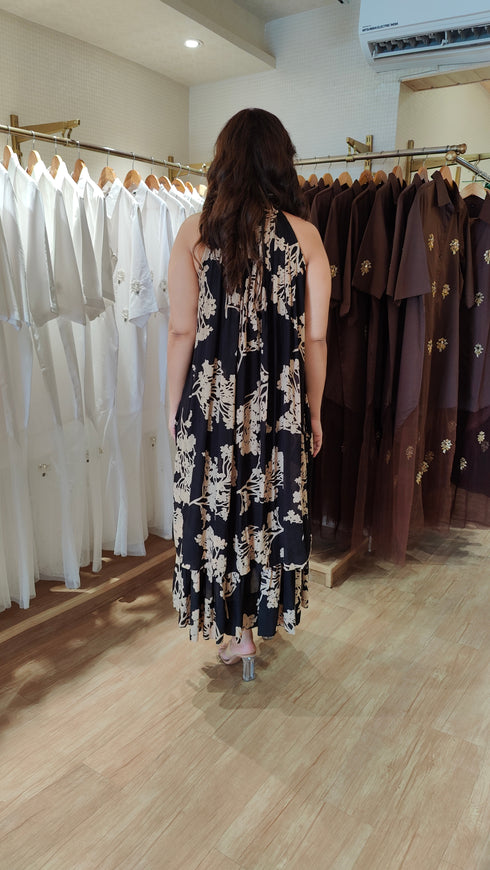 Black Floral Layered Maxi Dress