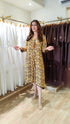 Yellow Tree Motif High Low Midi Dress