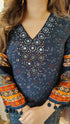 Navy Blue Mirror Work Floral Coord Set