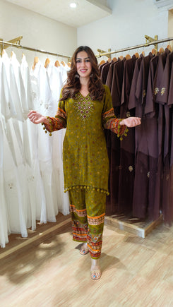 Mehendi Mirror Work Floral Coord Set