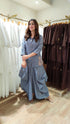 Light Denim Look Embroidered Drape Skirt Set