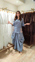 Light Denim Look Embroidered Drape Skirt Set