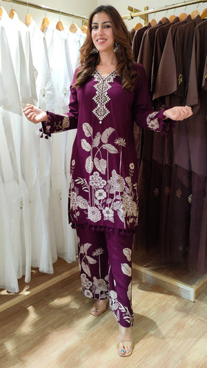 Plum Purple Floral Print Coord Set