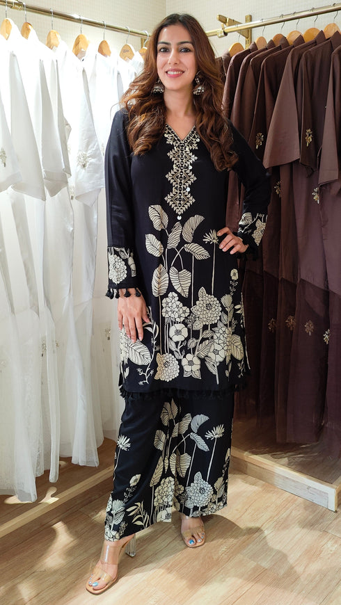 Black Floral Print Coord Set