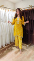 Mustard Yellow Embroidered kurta with Striped Pants