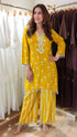 Mustard Yellow Embroidered kurta with Striped Pants