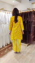 Mustard Yellow Embroidered kurta with Striped Pants