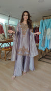 Metallic Purplish Grey 3-Piece Sharara Set