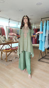Green Asymmetric Kurta with Flared Pants