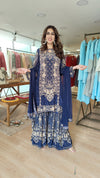 Midnight Blue Asymmetric Kurta Sharara Set