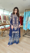 Midnight Blue Asymmetric Kurta Sharara Set