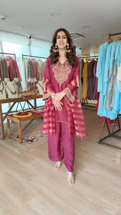 Pink Zari Dupatta Suit Set