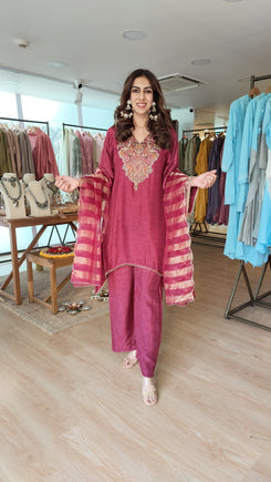 Pink Zari Dupatta Suit Set