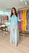 Sequin Blue Grey Shirt Palazzo Set