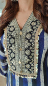 Stripe Blue Embroidered Kaftan With Pant