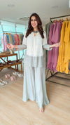Sequin Off-White Grey Shirt Palazzo Set