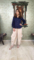 Beige Flared Pants with Not Abla Nari Shirt