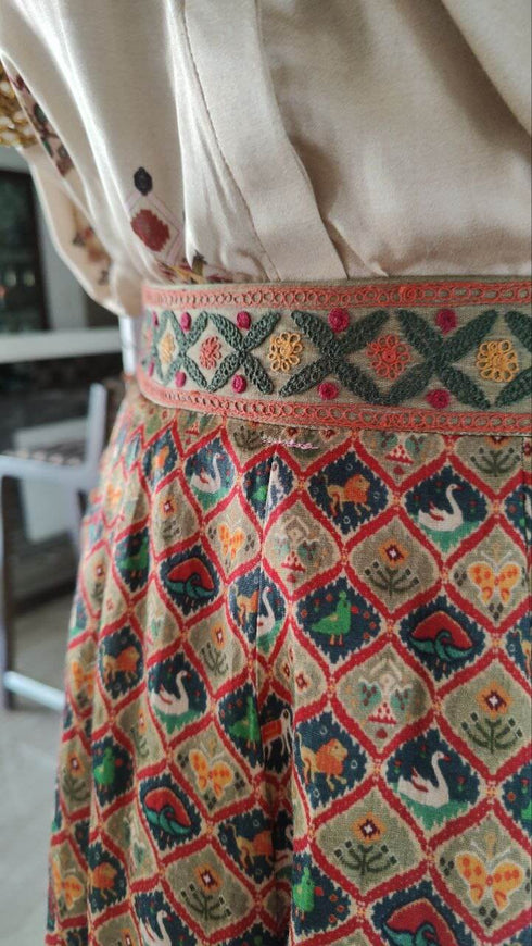 Beige Maroon Shirt Lehenga Set