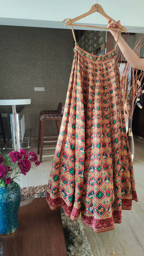 Beige Maroon Shirt Lehenga Set