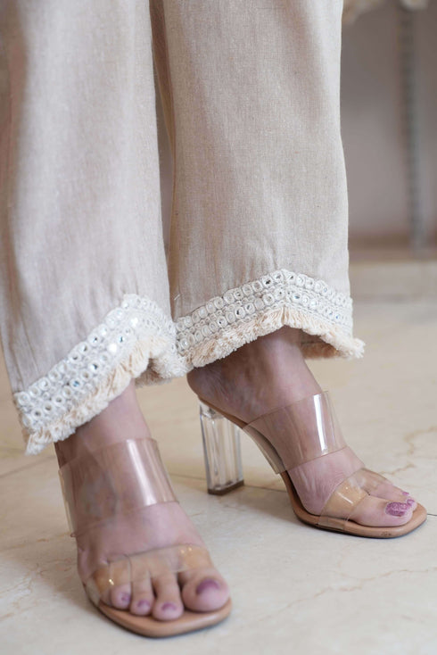 Beige Mirror Work Coord Set