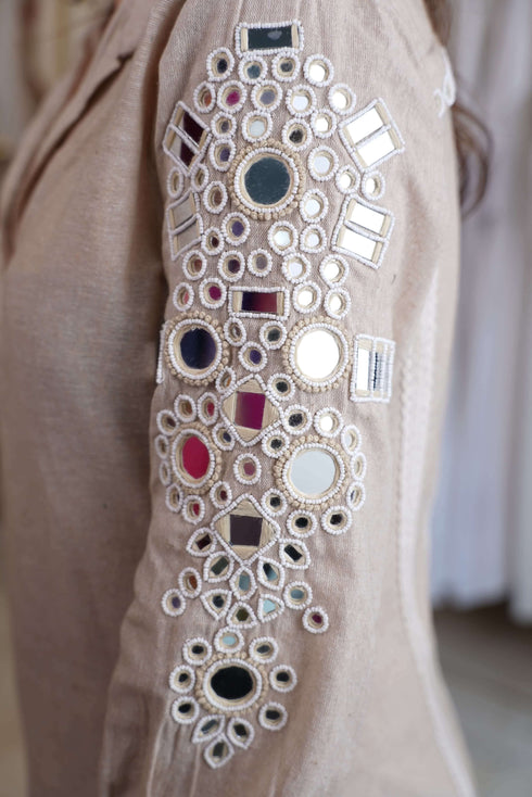 Beige Mirror Work Coord Set