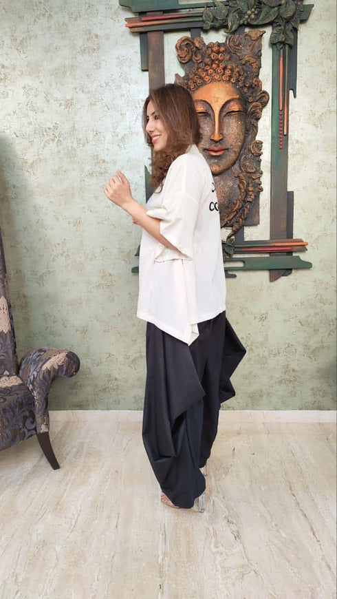 Black Dhoti Drape Pant With Courage Over Comfort Shirt