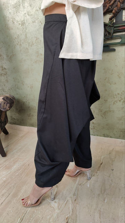 Black Dhoti Drape Pant With Courage Over Comfort Shirt