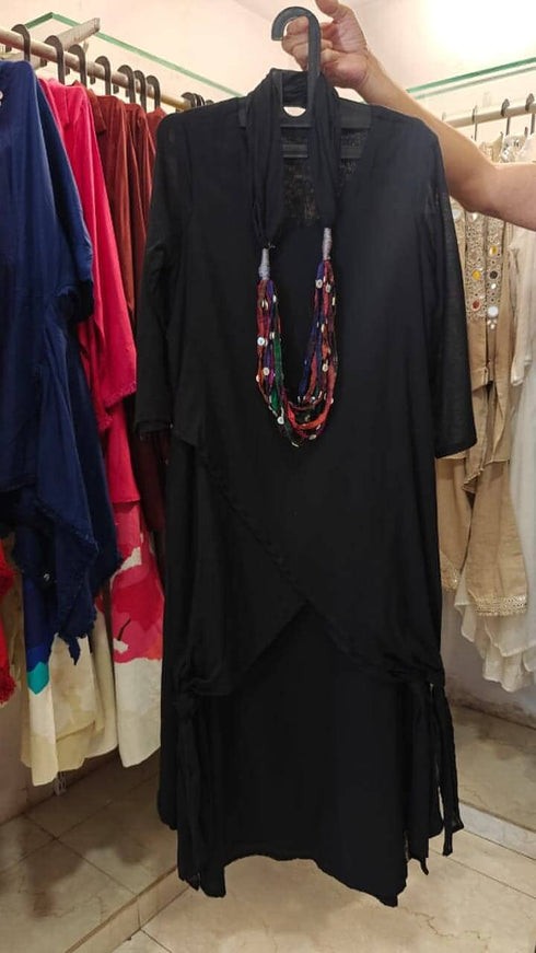Black Drape Dress With Necklace