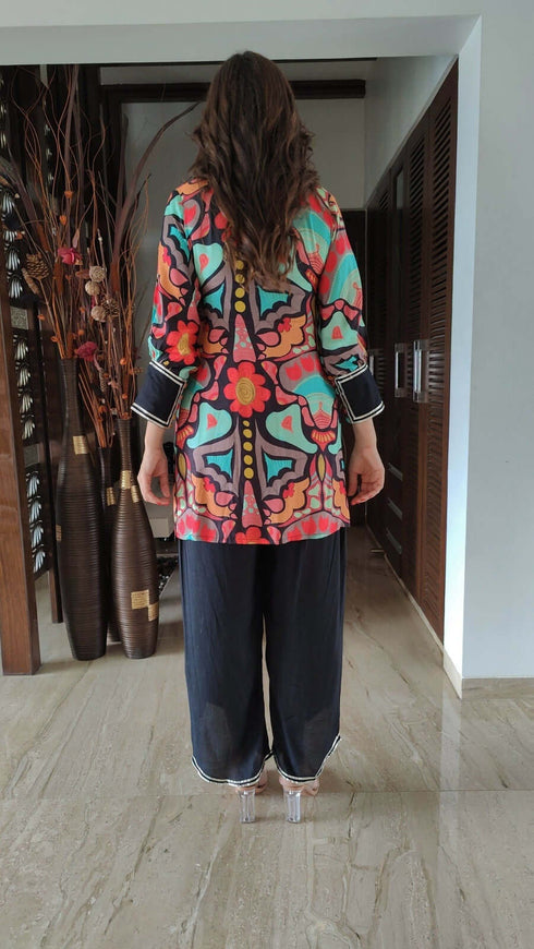 Black Floral Dhoti Set