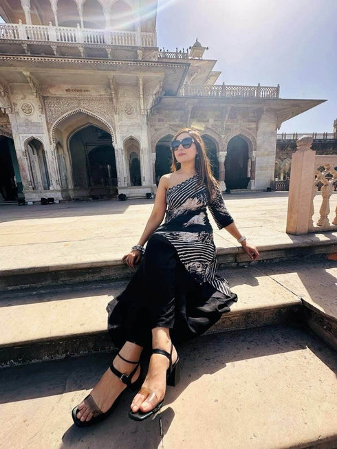 Black Grey Off Shoulder Coord Set