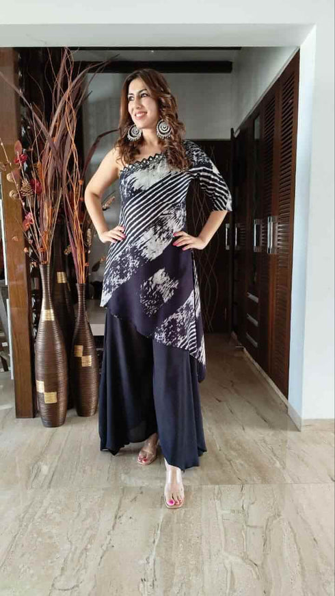 Black Grey Off Shoulder Coord Set