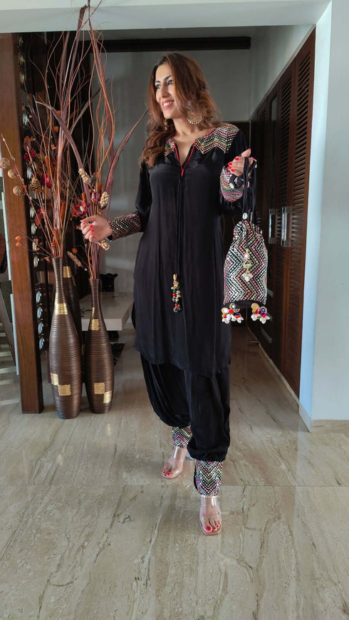 Black Pathani Dhoti Banjara Potli Set