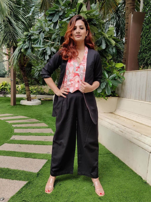 Black Peach Waist Coat Set