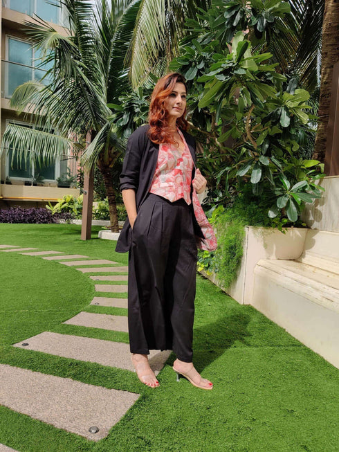 Black Peach Waist Coat Set
