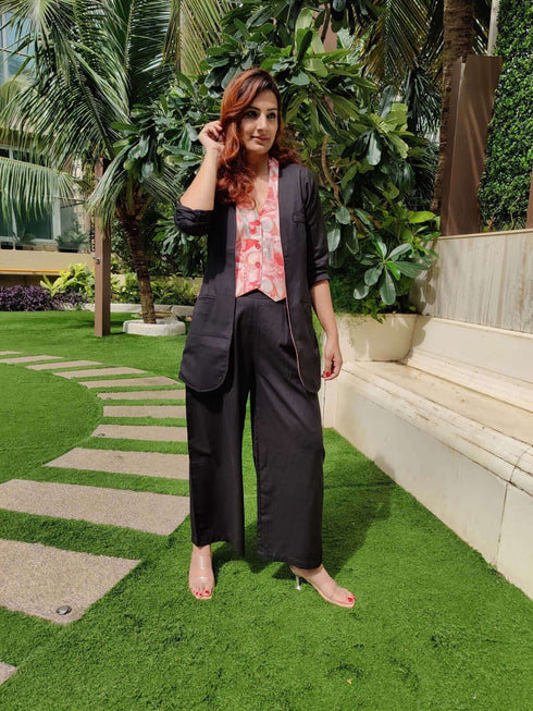 Black Peach Waist Coat Set