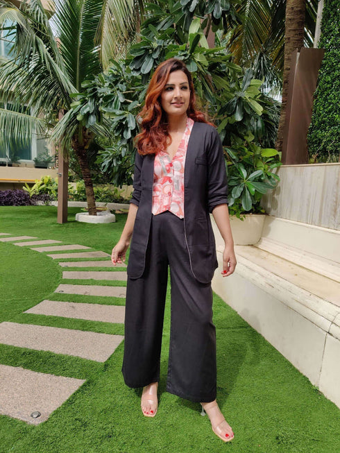 Black Peach Waist Coat Set