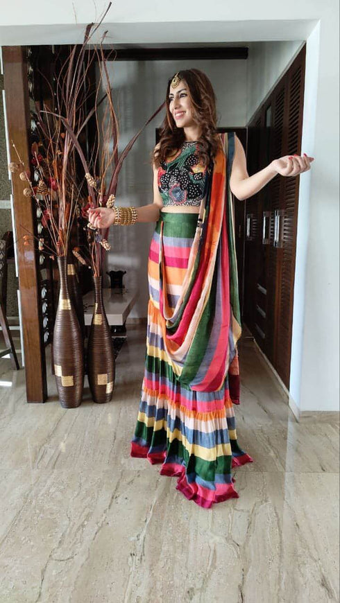 Black Stripe Drape Sari