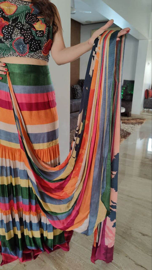 Black Stripe Drape Sari