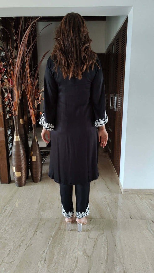 Black White Embroidery Coord Set - Two Piece