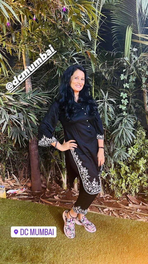 Black White Embroidery Coord Set - Two Piece