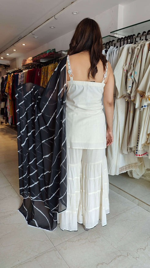 Black White Spaghetti Sharara Set