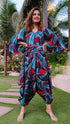 Blue Abstract Dhoti Jumpsuit With Belt