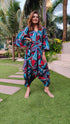 Blue Abstract Dhoti Jumpsuit With Belt