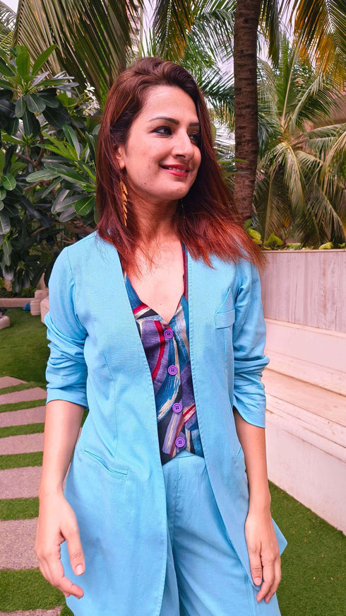 Blue Abstract Waist Coat Set