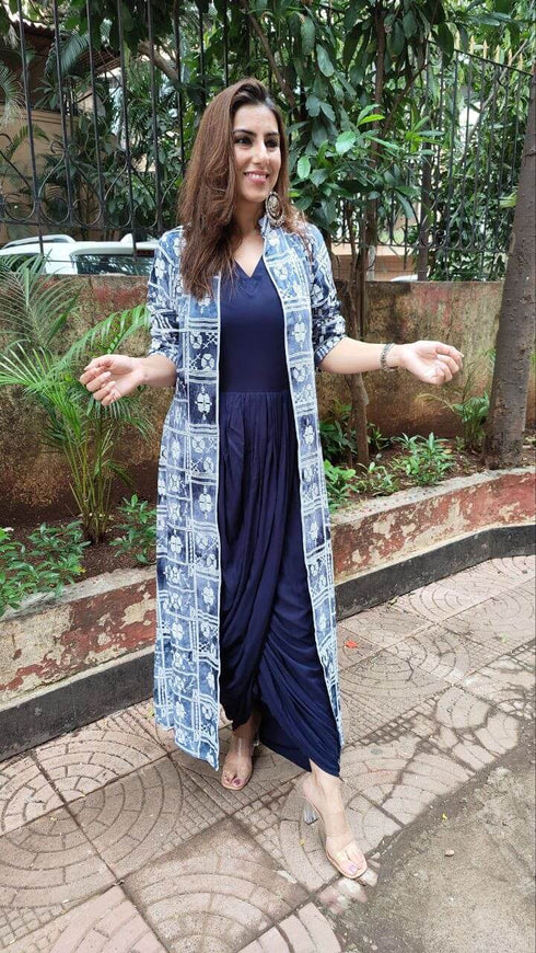 Blue Dhoti Dress with Long Jacket