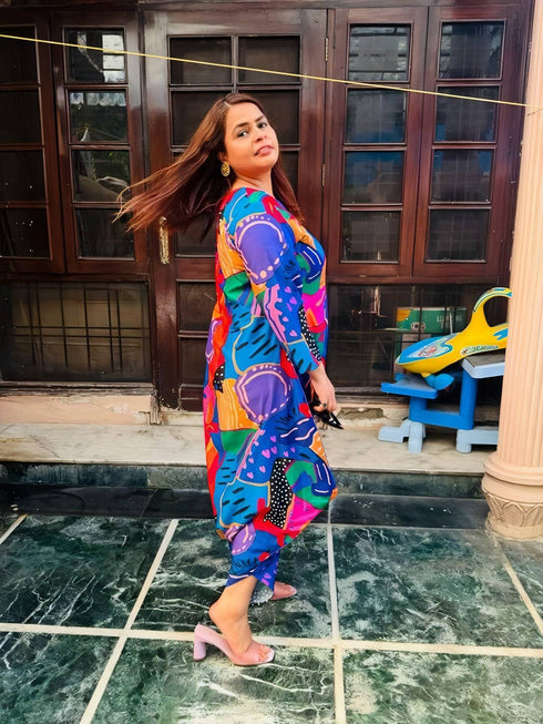 Blue Dhoti Jumpsuit with Zipper