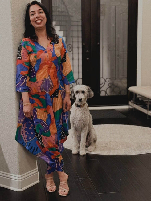 Blue Dhoti Jumpsuit with Zipper