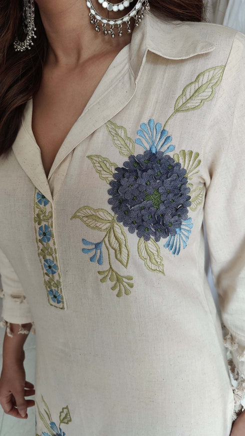 Blue Flower Off White Coord Set